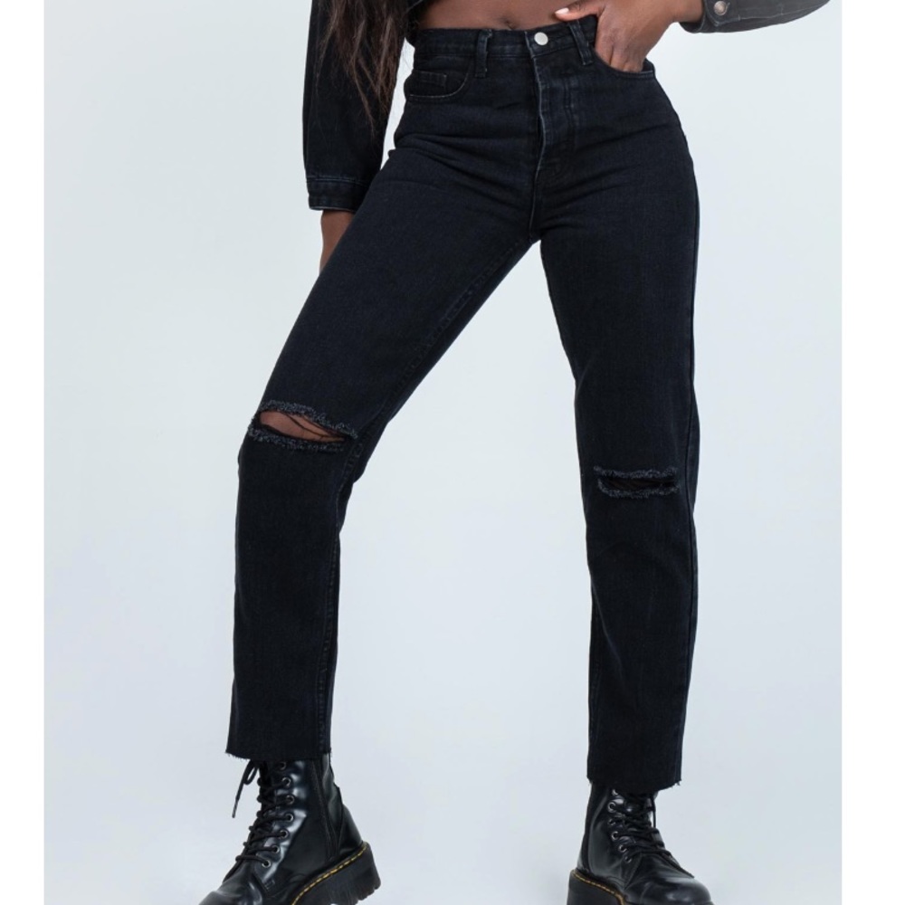 Princess Polly Knee Rip Denim Jeans Black